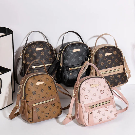 Flower Print Backpack For Women Fashion PU Material School Bag