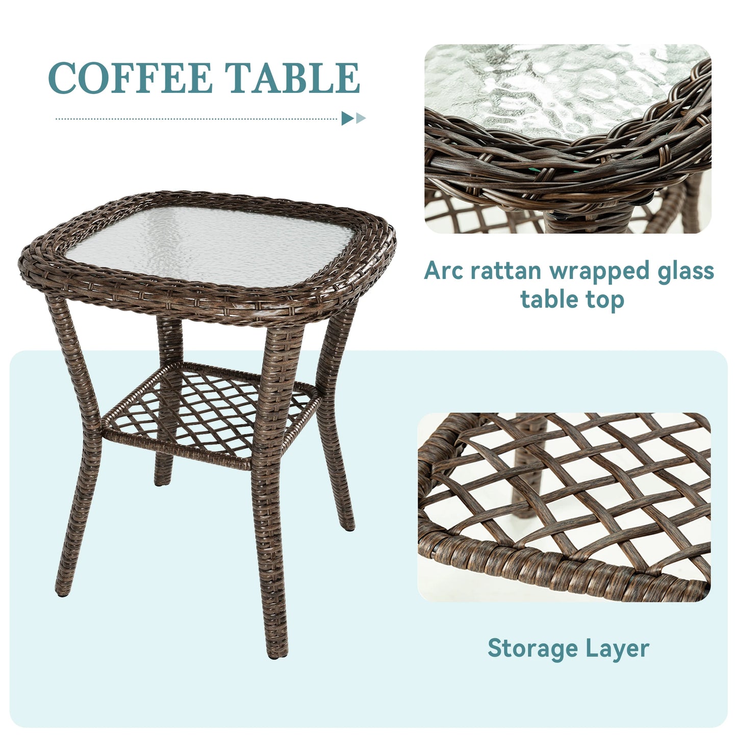 HOOMIC 3-Piece Outdoor Patio Furniture Set Rattan Wicker