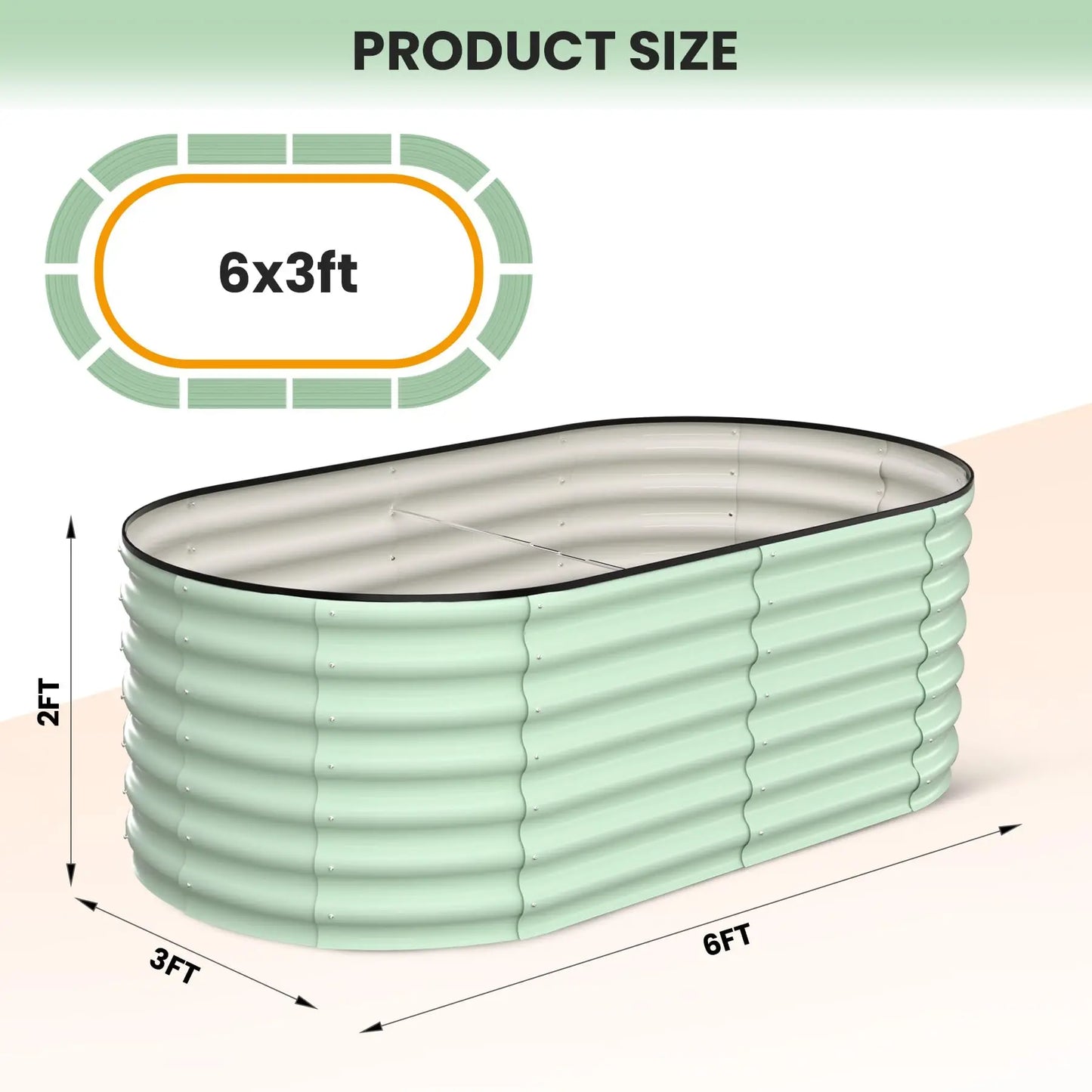 2 Pack Oval Galvanized Steel Raised Garden Bed Open Base