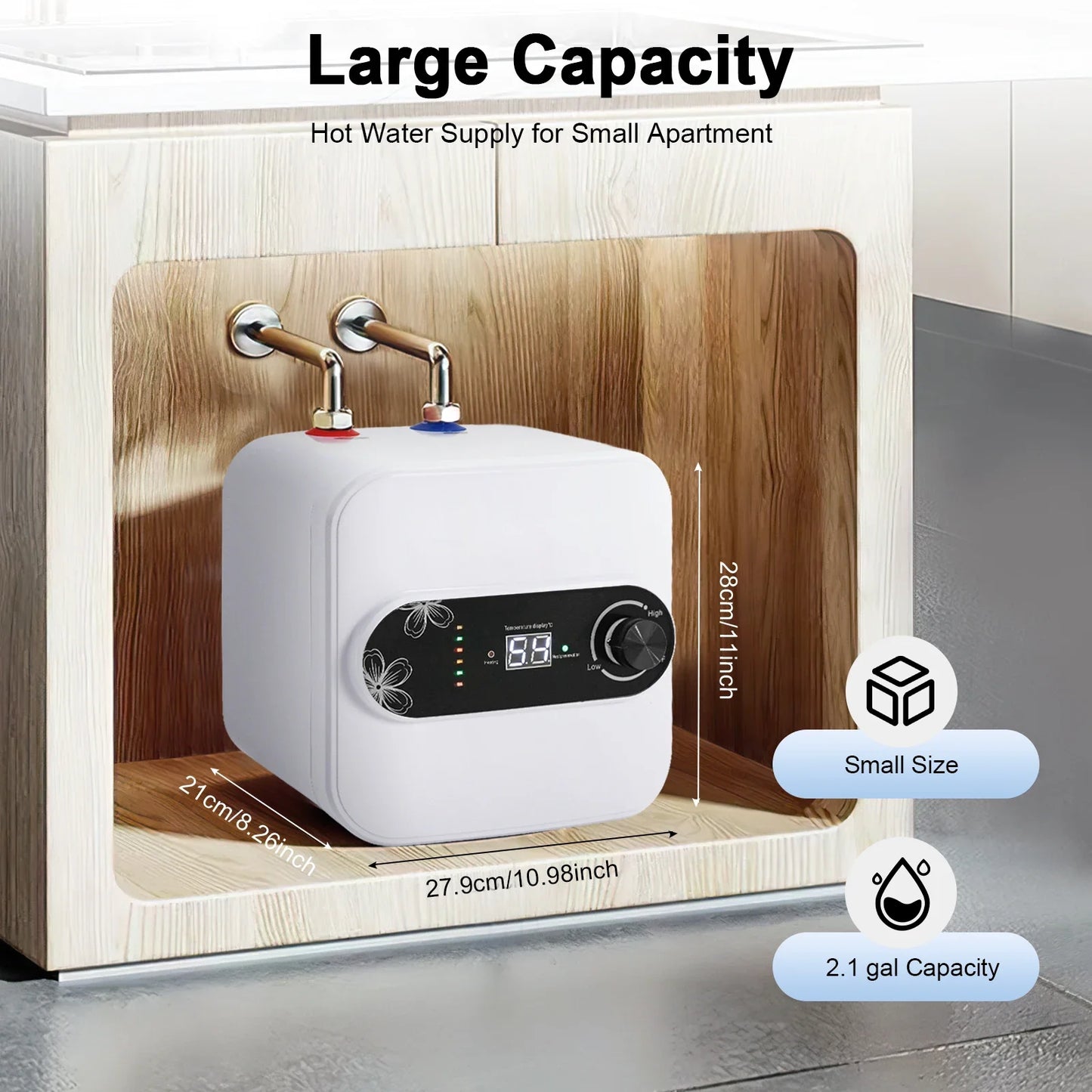 Electric Water Heater 1500W Fast Heating 30-65C Compact