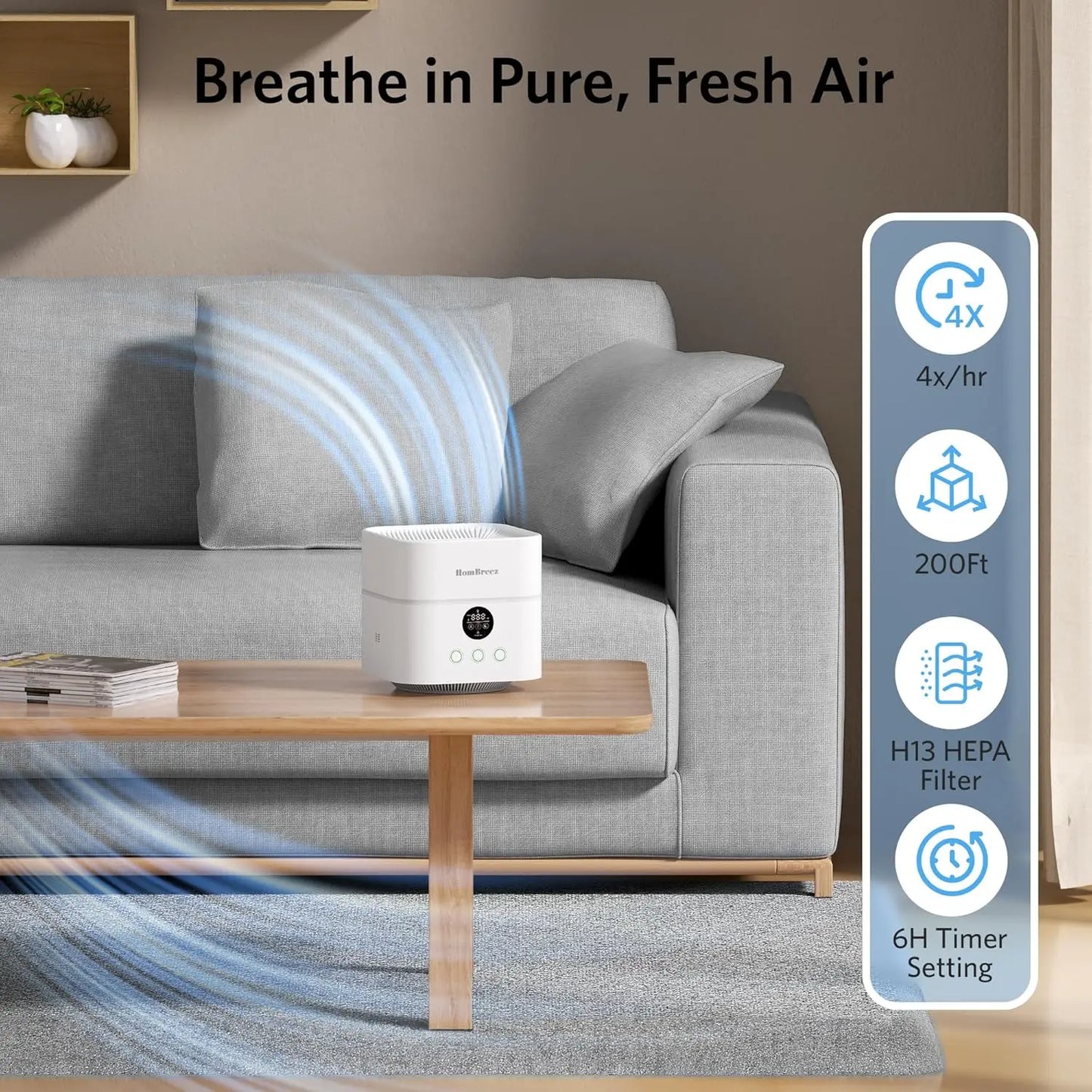 3 In 1 Air Purifier Humidifier Diffuser Bedroom H13 HEPA