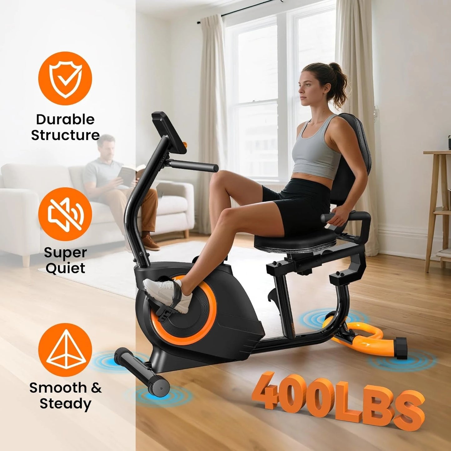 Quiet Recumbent Stationary Bike for Elderly and Adults