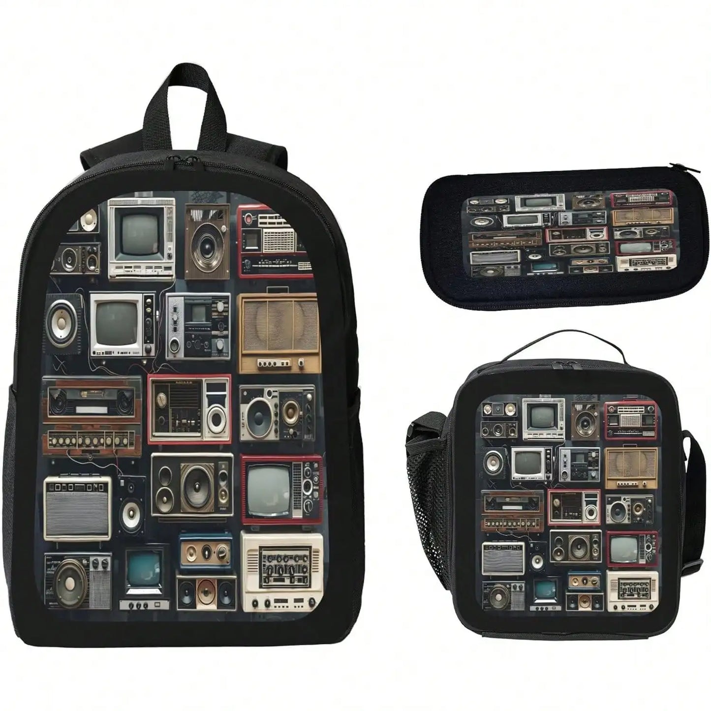 Unisex Vintage Modern Radio Backpack With Lunch Bag