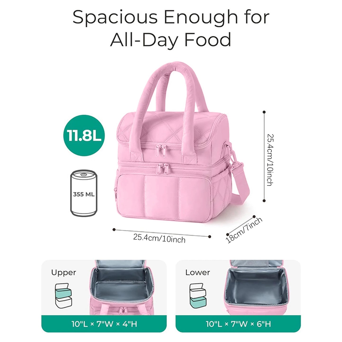 Insulated Two-Tier Lunch Bag With Large Capacity For Work Or Travel