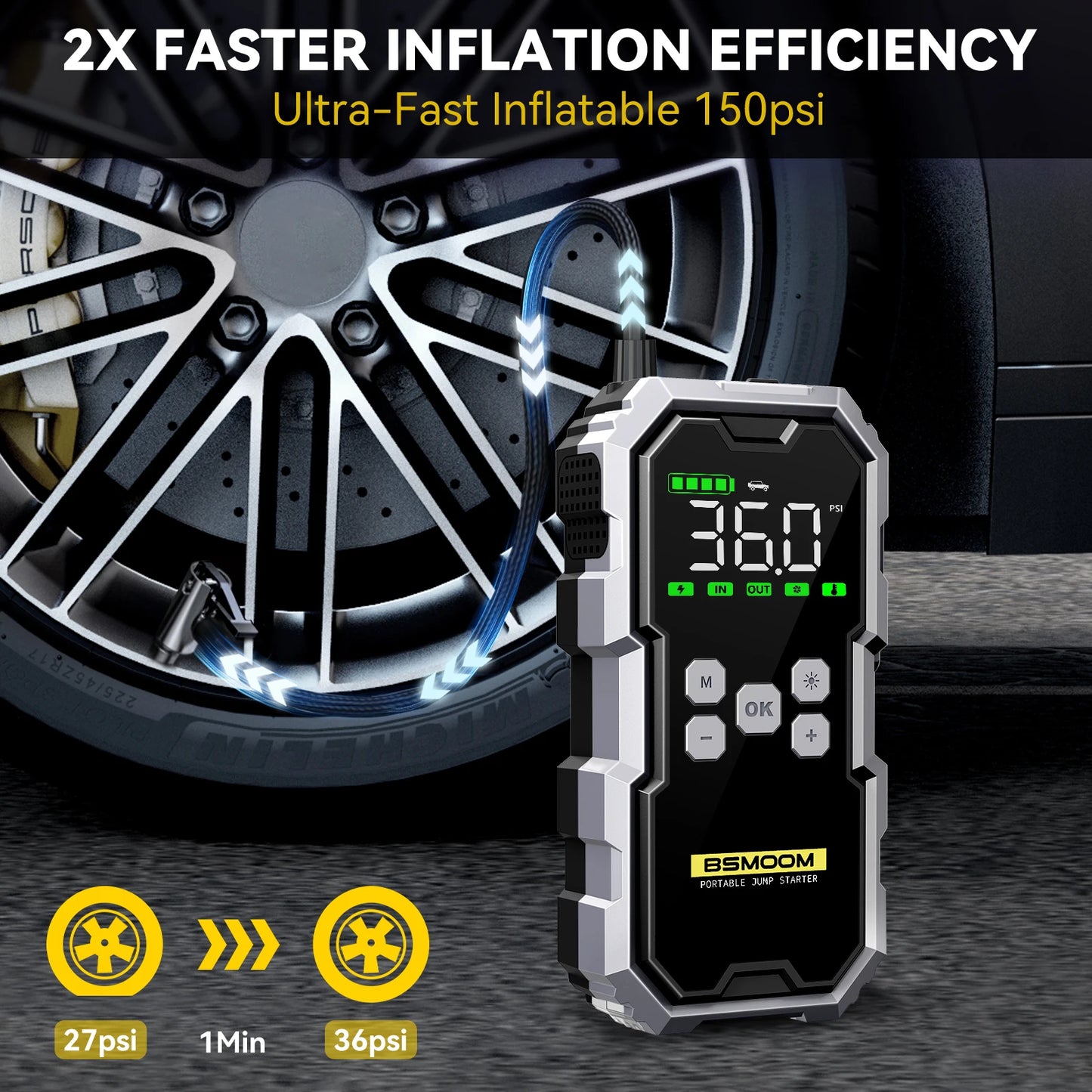7000A Car Jump Starter With Air Compressor 12V Battery Booster