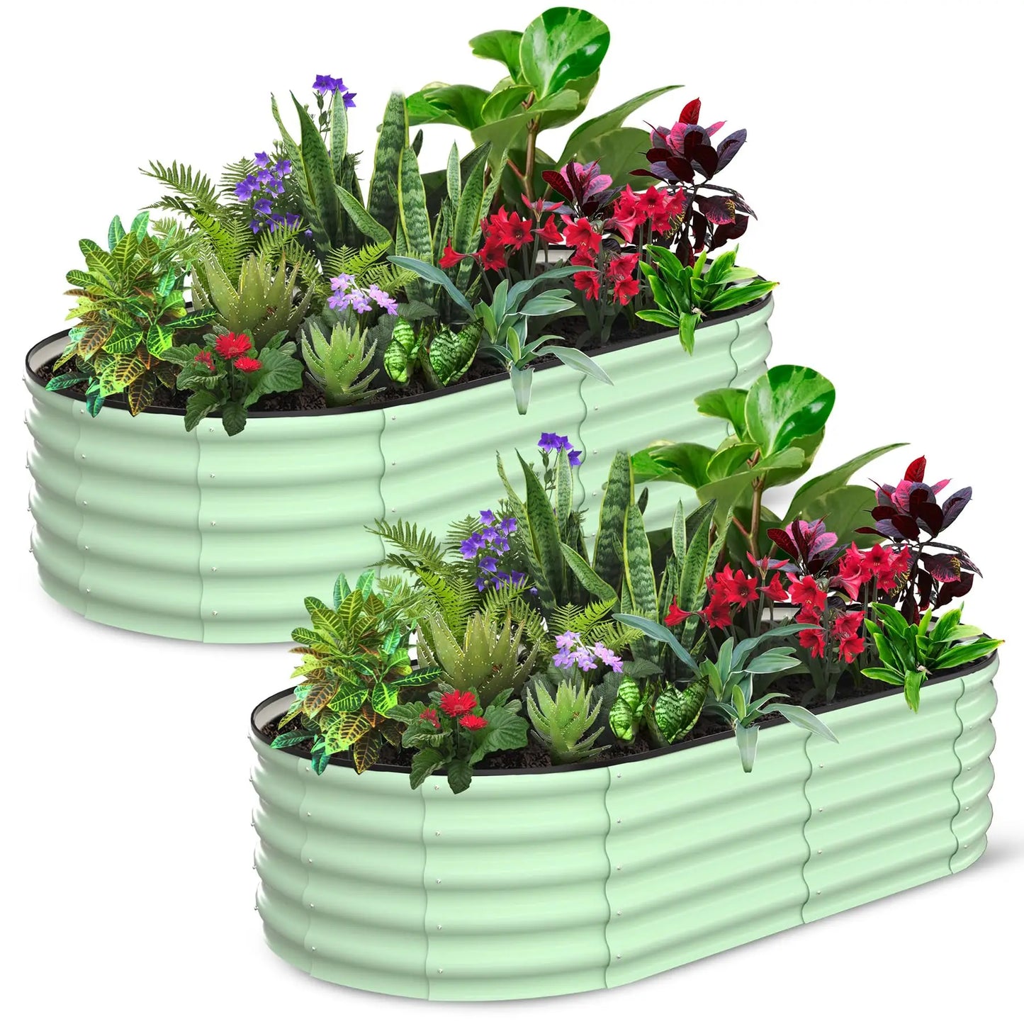 2 Pack Oval Galvanized Steel Raised Garden Bed Open Base