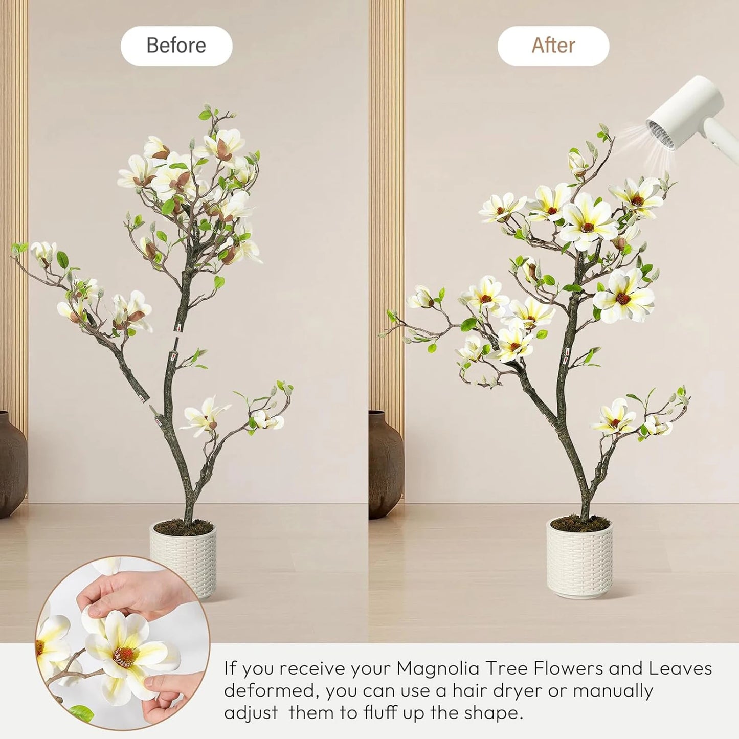 Artificial Magnolia Plant With LED Lights Faux Flower Tree Decor