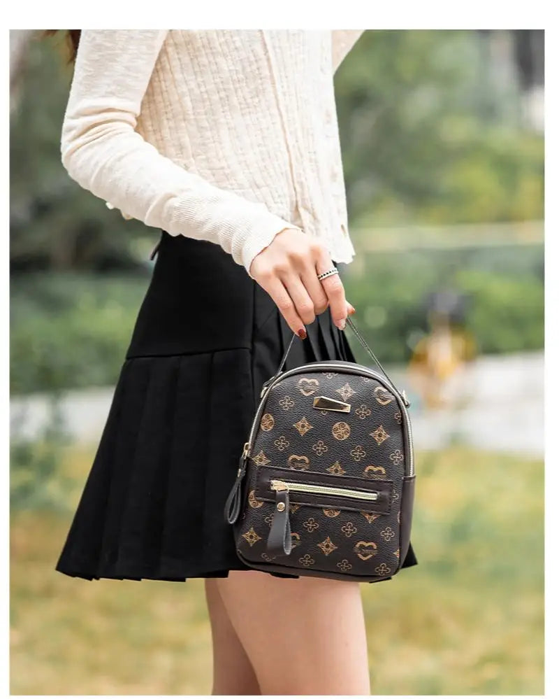 Flower Print Backpack For Women Fashion PU Material School Bag