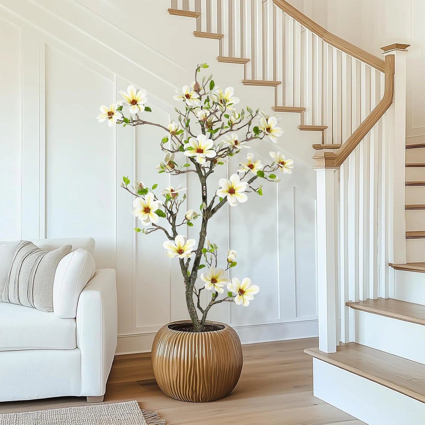 Artificial Magnolia Plant With LED Lights Faux Flower Tree Decor