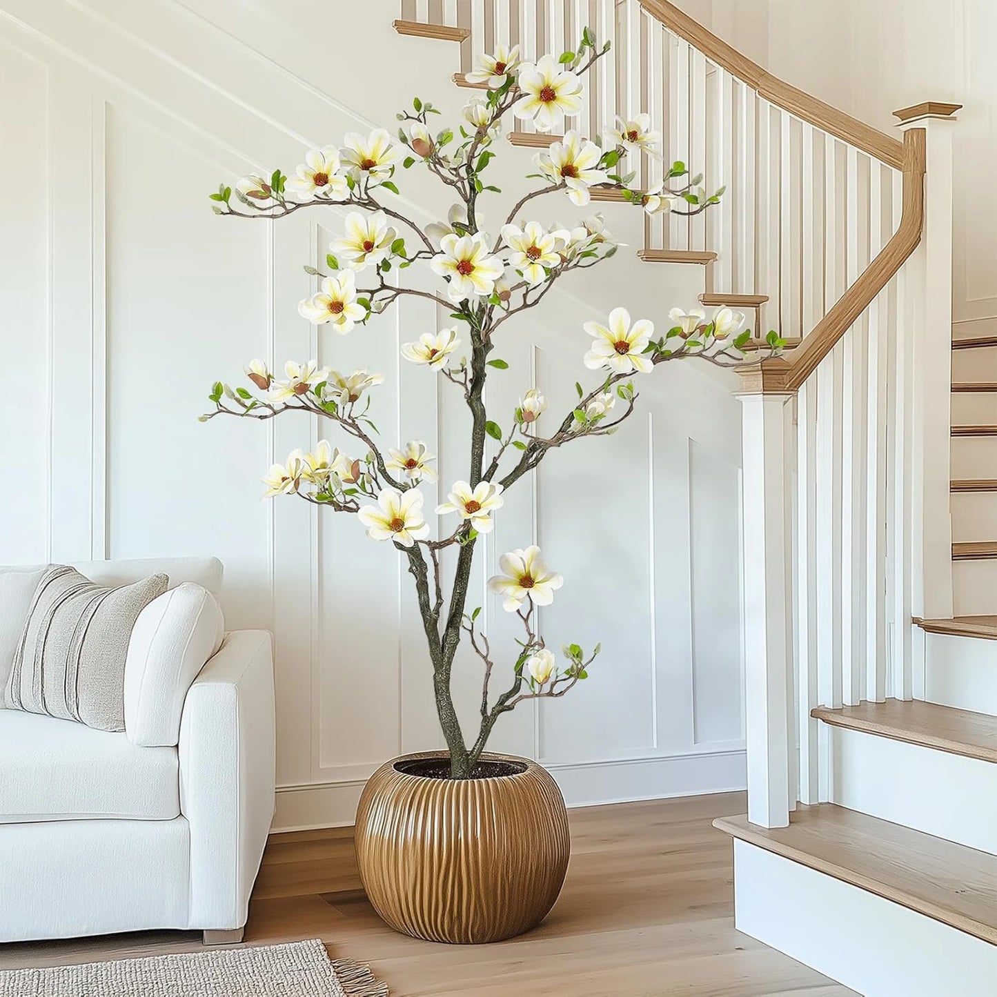 Artificial Magnolia Plant With LED Lights Faux Flower Tree Decor