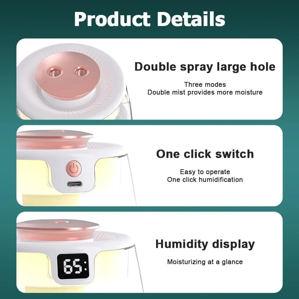 Double Spray Humidifier USB Powered Mist For Rooms
