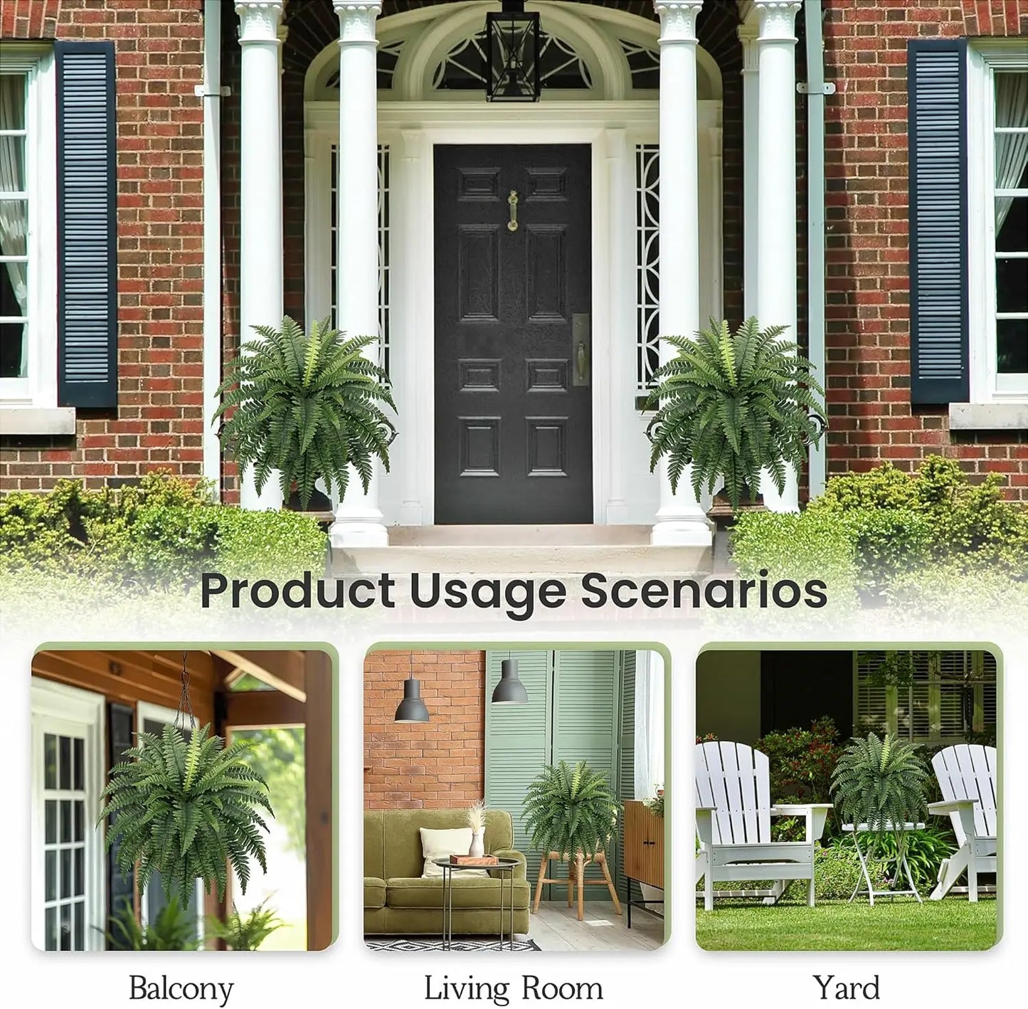 Two Artificial Boston Ferns for Outdoors Home Decor