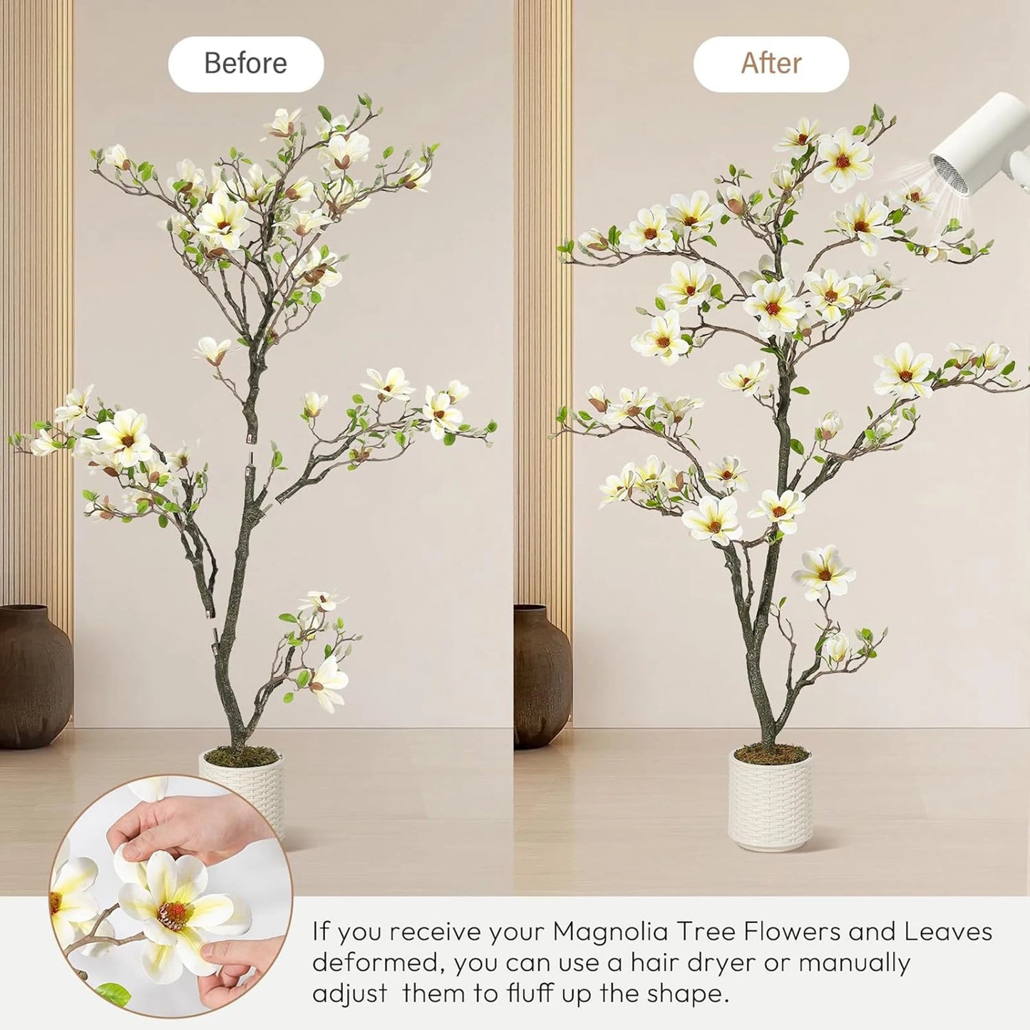 Artificial Magnolia Plant With LED Lights Faux Flower Tree Decor