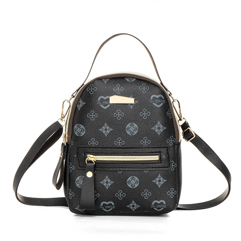 Flower Print Backpack For Women Fashion PU Material School Bag