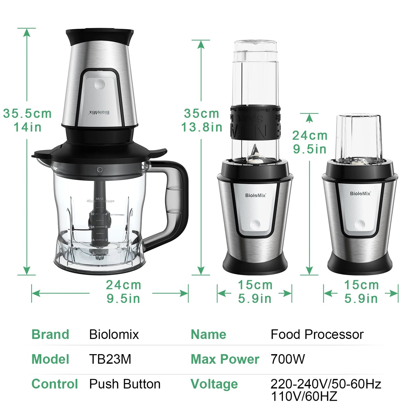 BioloMix 700W 3 in 1 Portable Food Processor Juicer Blender