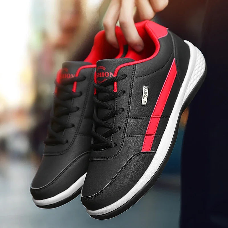Men PU Leather Sneakers Trend Casual Breathable Shoes