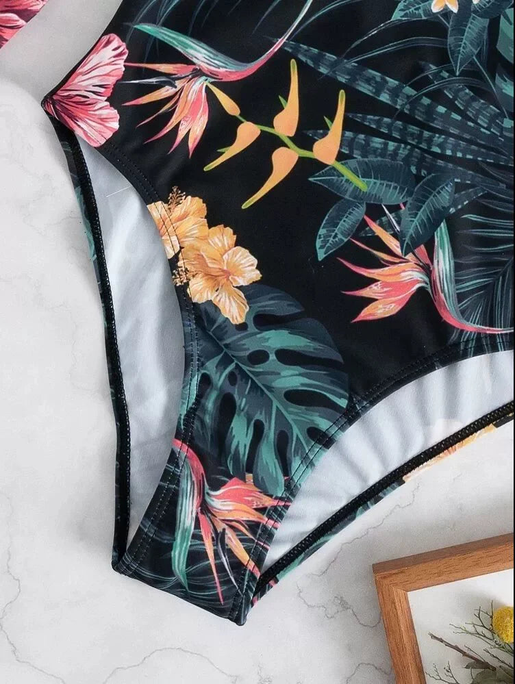 Women's Long Sleeve High Collar Backless One Piece Swimsuit