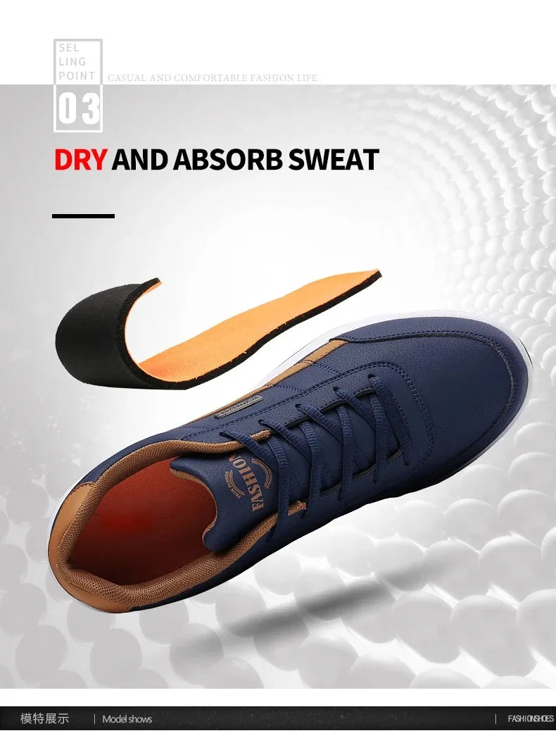 Men PU Leather Sneakers Trend Casual Breathable Shoes