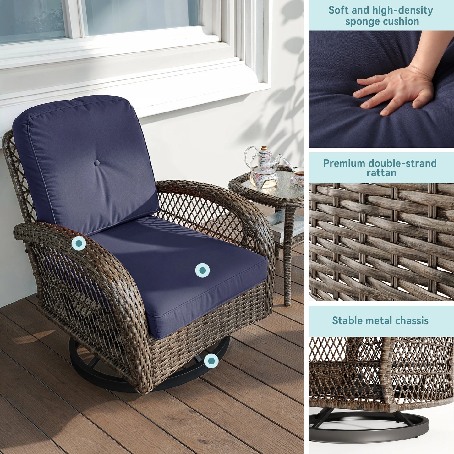 HOOMIC 3-Piece Outdoor Patio Furniture Set Rattan Wicker