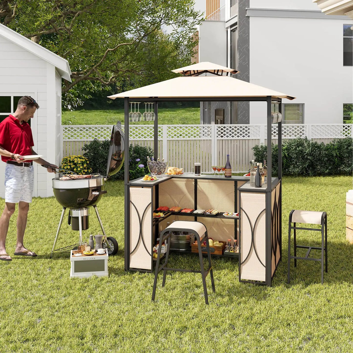 3-Piece Patio Bar Set With Tempered Glass Outdoor Furniture