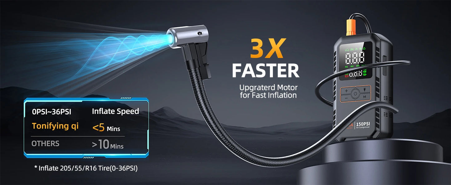 Four In One Car Jump Starter Air Compressor Peak 5000A