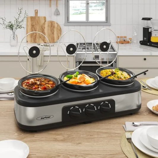 Triple Slow Cooker Buffet Server Warmer With 3 Removable Pots