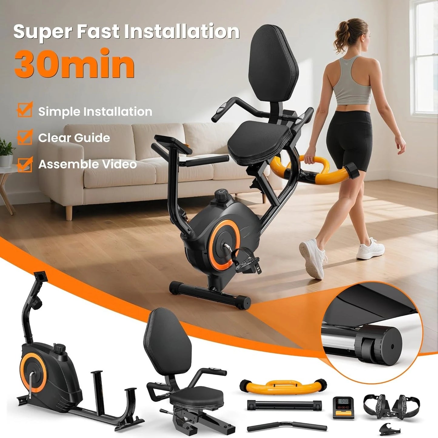 Quiet Recumbent Stationary Bike for Elderly and Adults