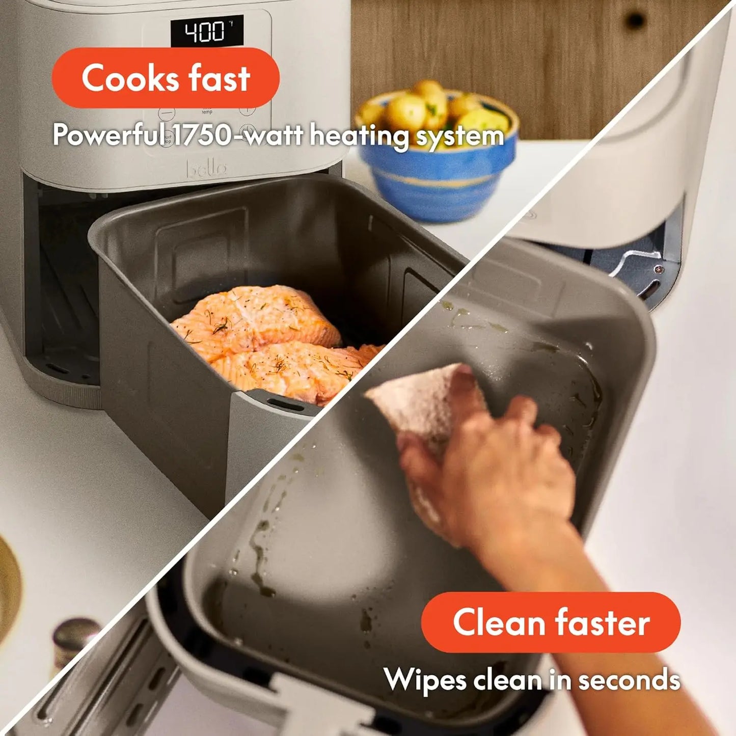 Bella Slim Air Fryer Fits Anywhere Kitchenware With Ceramic Nonstick