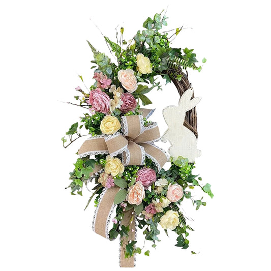 Alloet Easter Bunny Wreath Spring Floral Home Decor