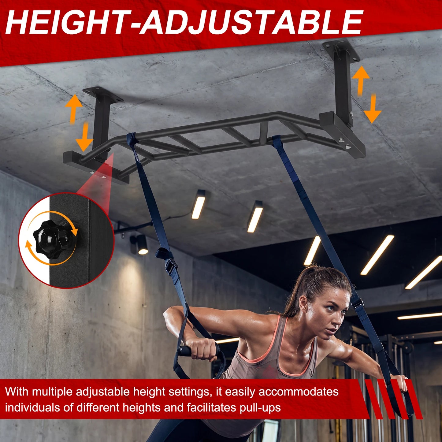Ceiling Mount Pull Up Bar With Adjustable Height 600Lb Capacity
