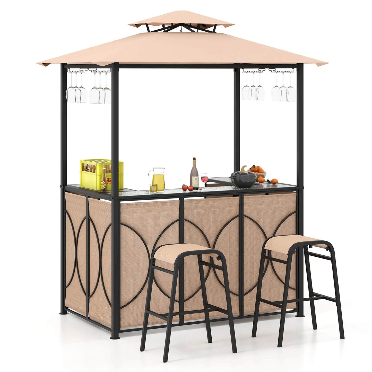 3-Piece Patio Bar Set With Tempered Glass Outdoor Furniture