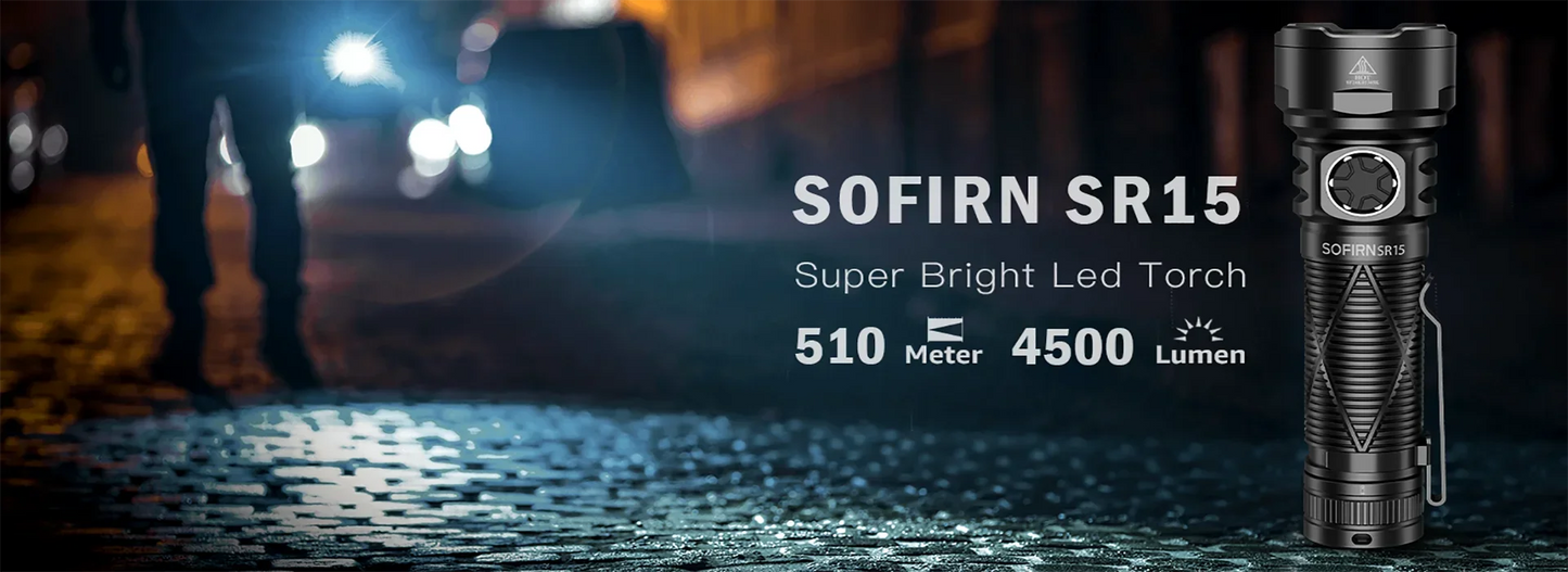 Sofirn SR15 4500LM LED Flashlight Camping Hiking Outdoor