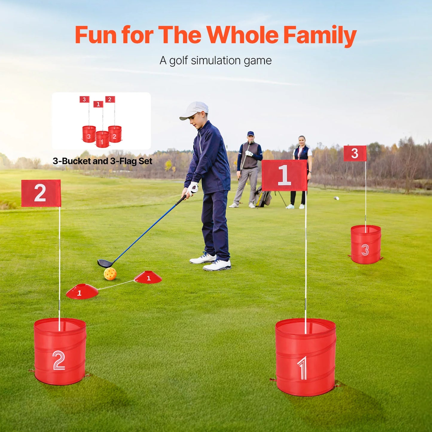 SucceBuy Kids Backyard Golf Game 3 Hole Portable Bucket Course