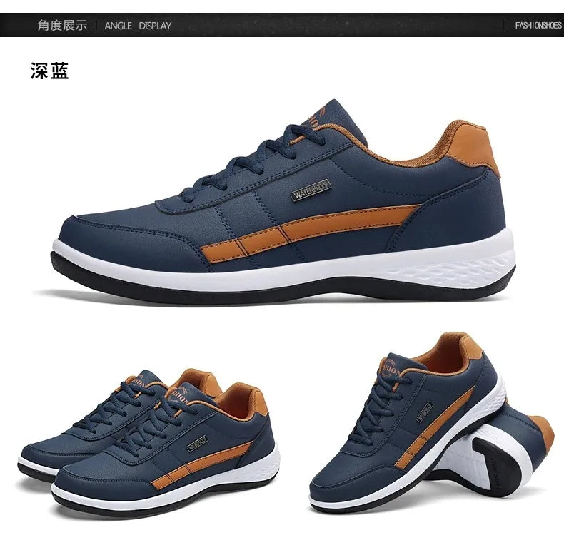 Men PU Leather Sneakers Trend Casual Breathable Shoes