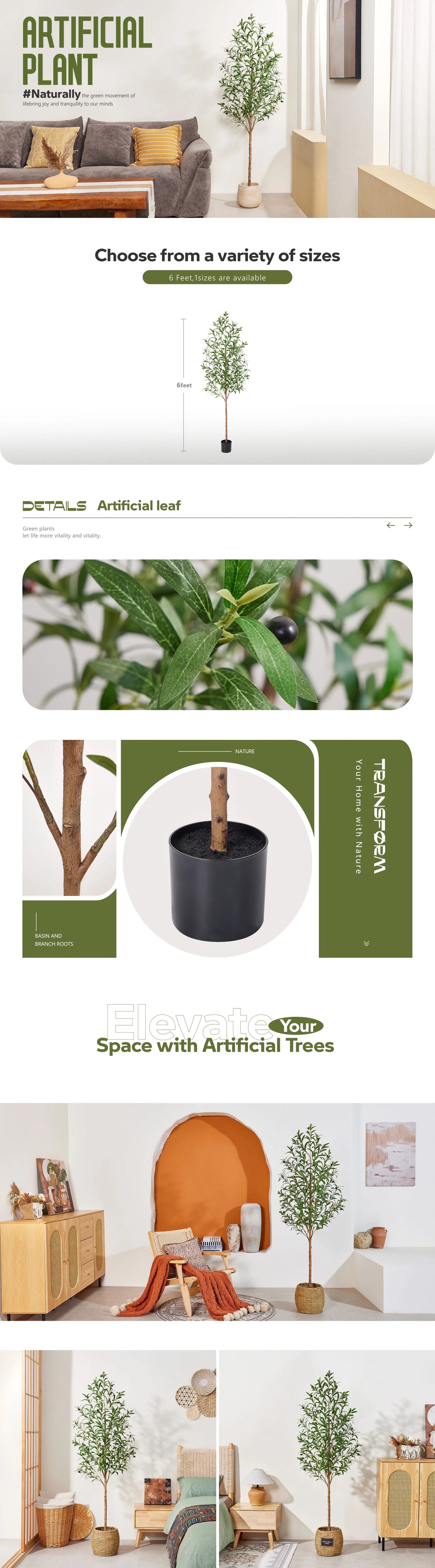 Durable Artificial Olive Tree Indoor With Real Wood Trunk