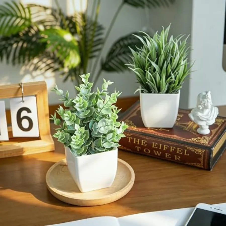Two Pack Mini Fake Plants In Potted Decor For Indoors