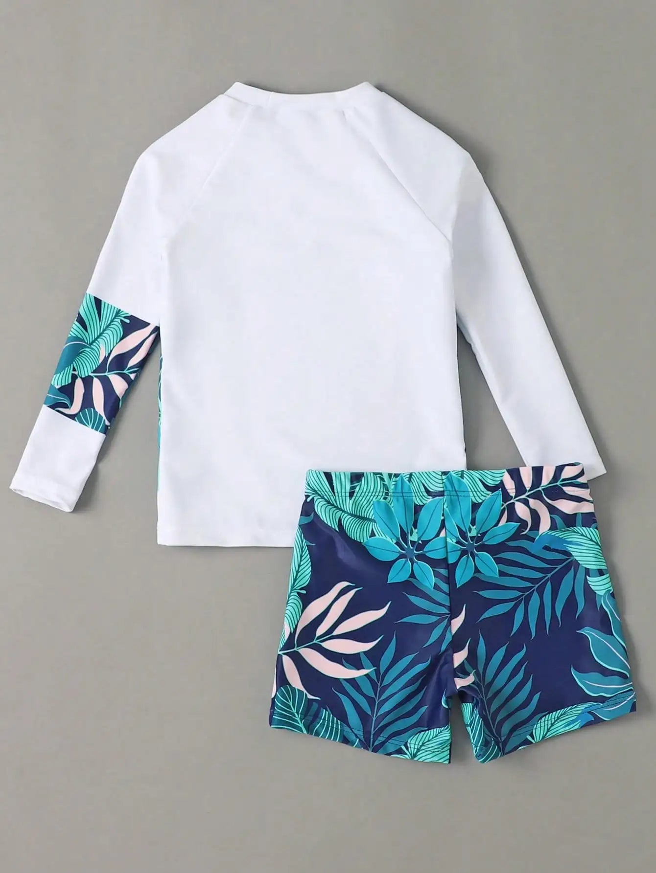 Tropical Print Boys Swimwear Set With Long Sleeve Top