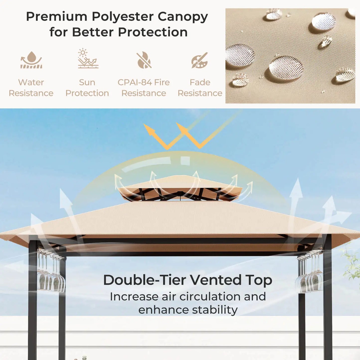 3-Piece Patio Bar Set With Tempered Glass Outdoor Furniture