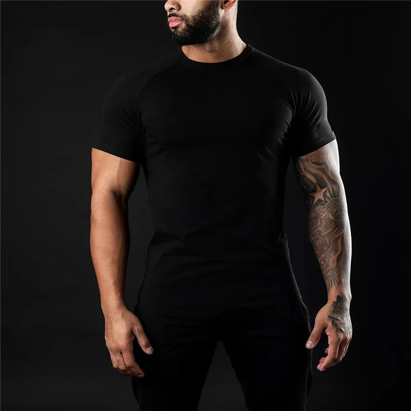 Plain Gym T Shirt For Men O Neck Short Sleeve Fitness Apparel