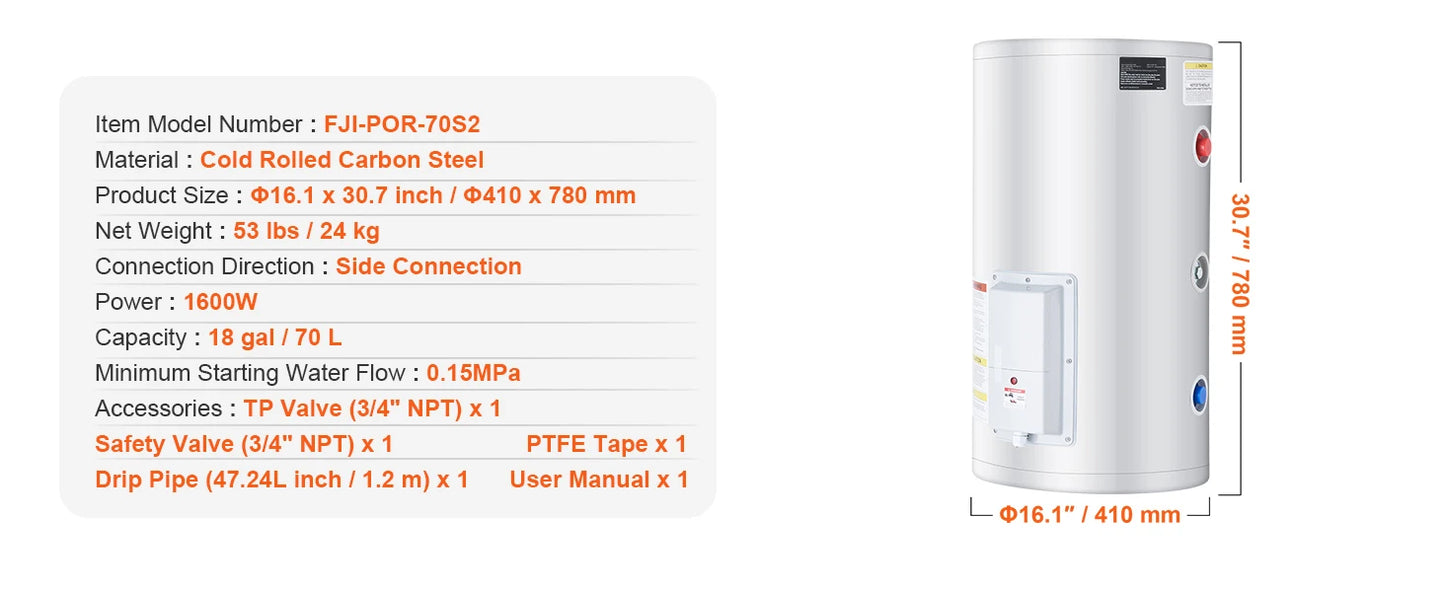 SucceBuy 75L Electric Water Heater Tankless Instant Hot Water Heater