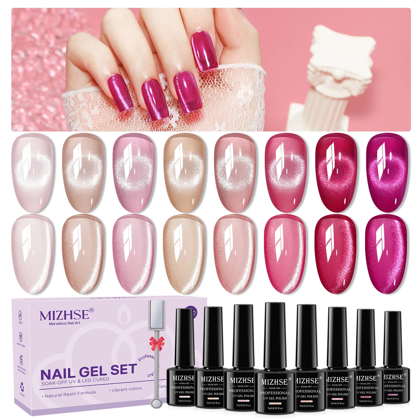 MIZHSE Magnetic Cat Eye Gel Polish Set With Magnet