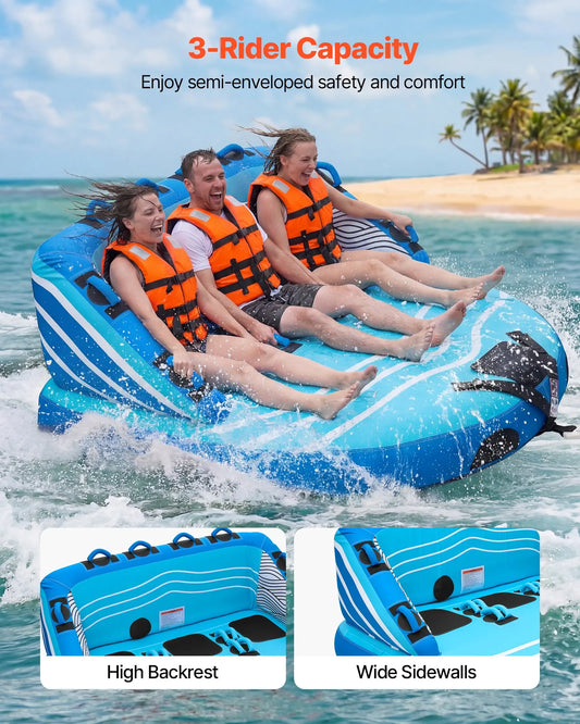 VEVOR 3 Rider Towable Tube for Boating D Shaped Backrest