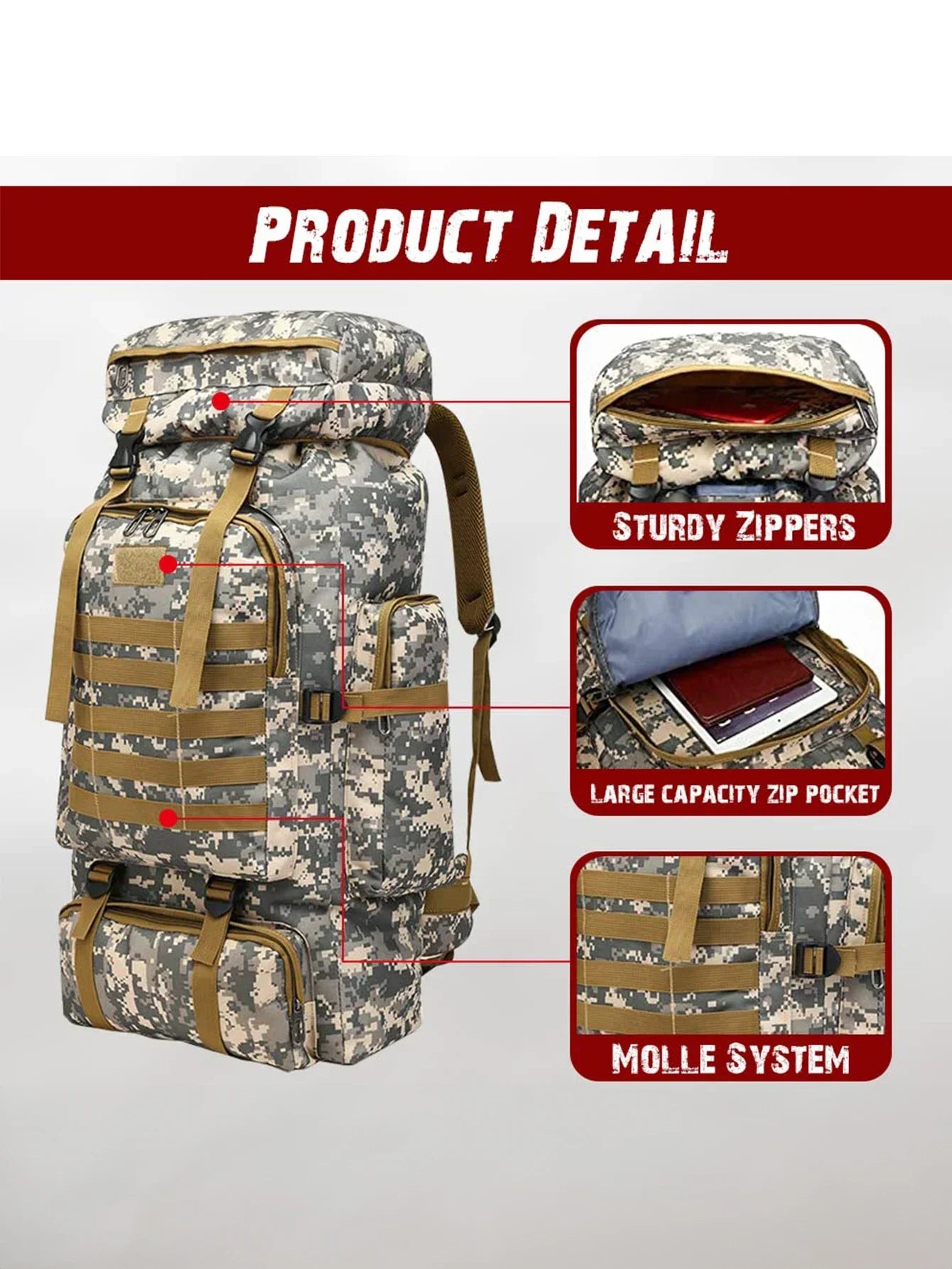 Mountaineering Backpack Softback Large Unisex Tactical Bag