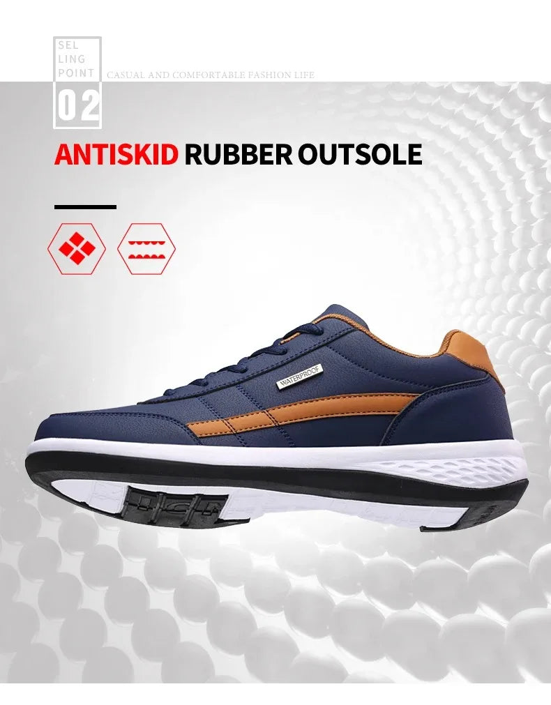 Men PU Leather Sneakers Trend Casual Breathable Shoes