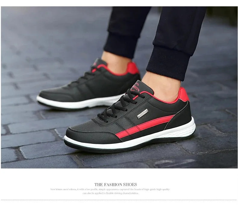 Men PU Leather Sneakers Trend Casual Breathable Shoes