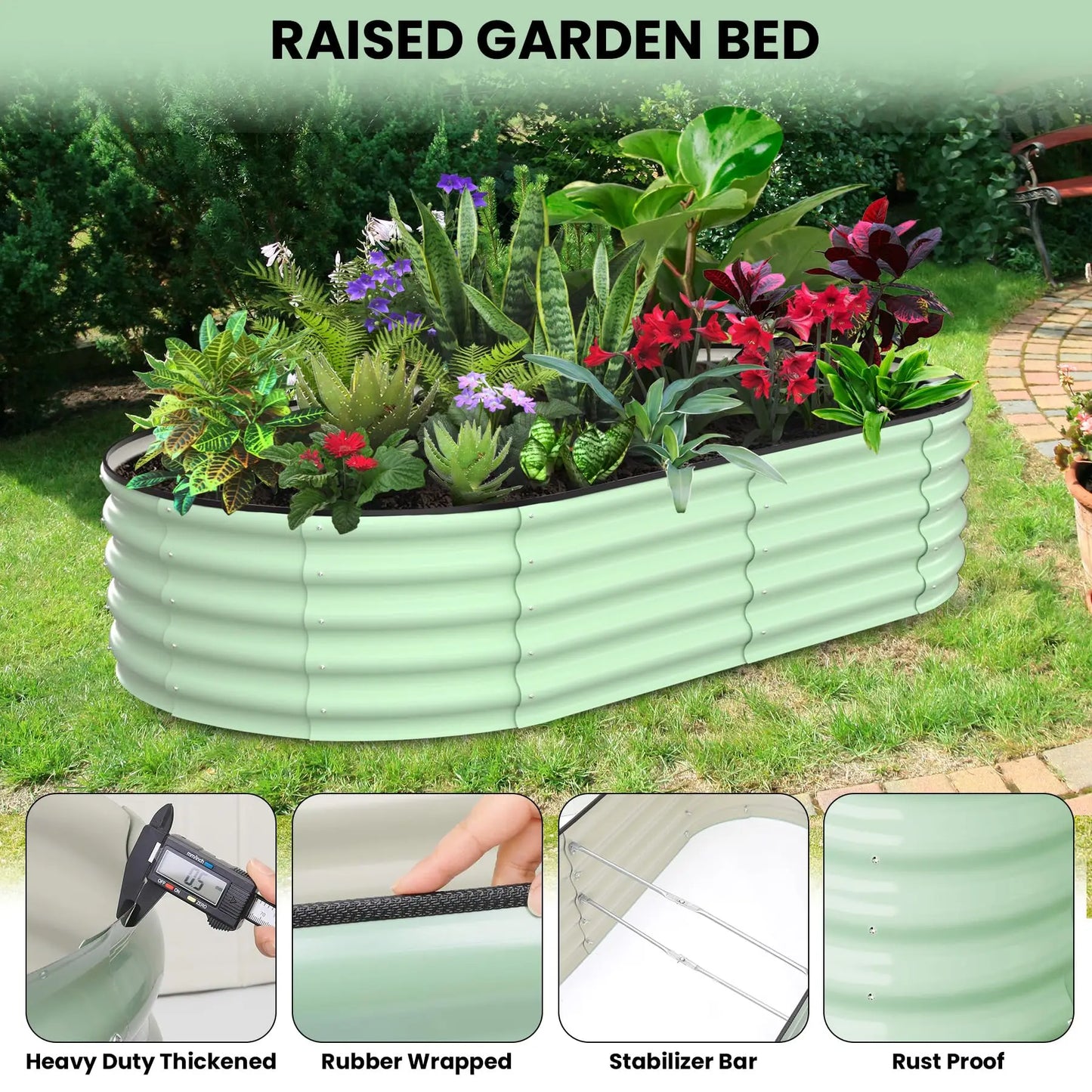 2 Pack Oval Galvanized Steel Raised Garden Bed Open Base