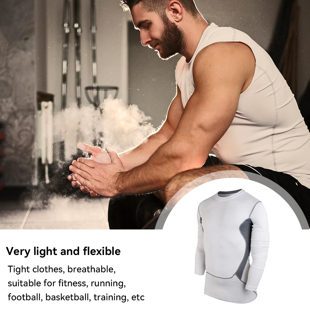 Men's Thermal Compression Long Sleeve Athletic Running Tights Shirt