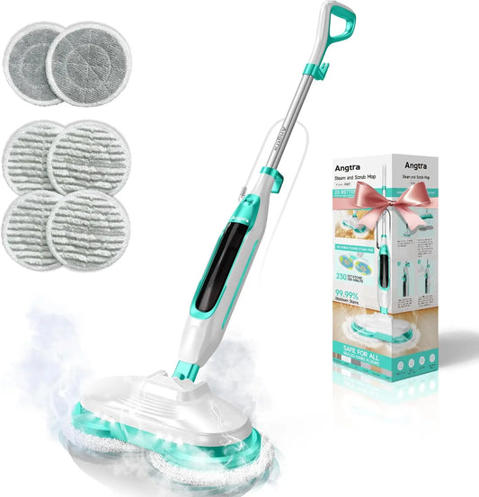 Rotating Steam Mop with LED Lights and Extra Cleaning Pads