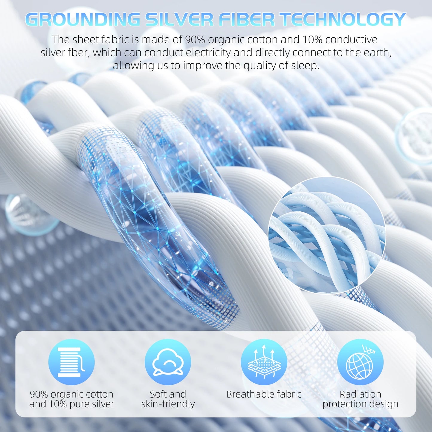 HLLBLL Grounding Sheet 90 Organic Cotton Silver Infused For Sleep