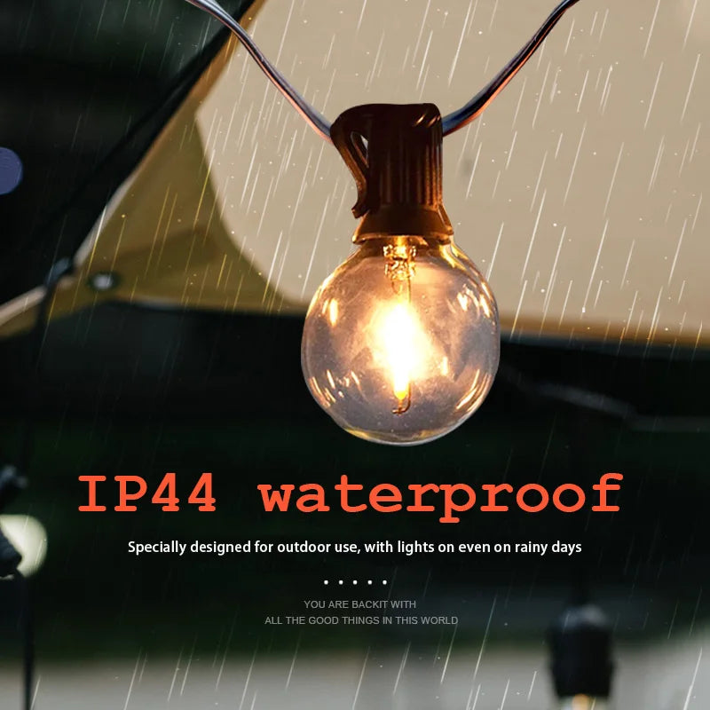 Outdoor G40 LED String Lights Waterproof Solar Powered Copper Body